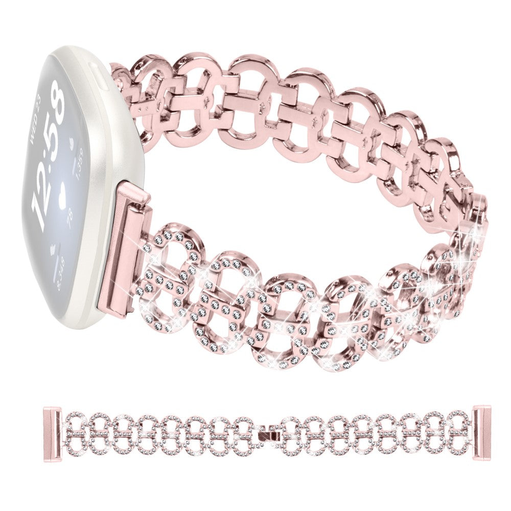 Fitbit Versa 3 / Sense Smart Watch band Alloy Metal Wrist Strap with Rhinestone - Pink#serie_1