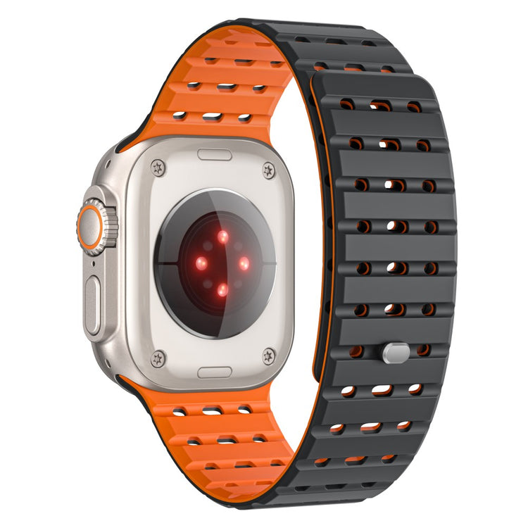 Apple Watch Series 49mm - 45mm - 44mm - 42mm Breathable Silicone Strap - Black+Orange#serie_2