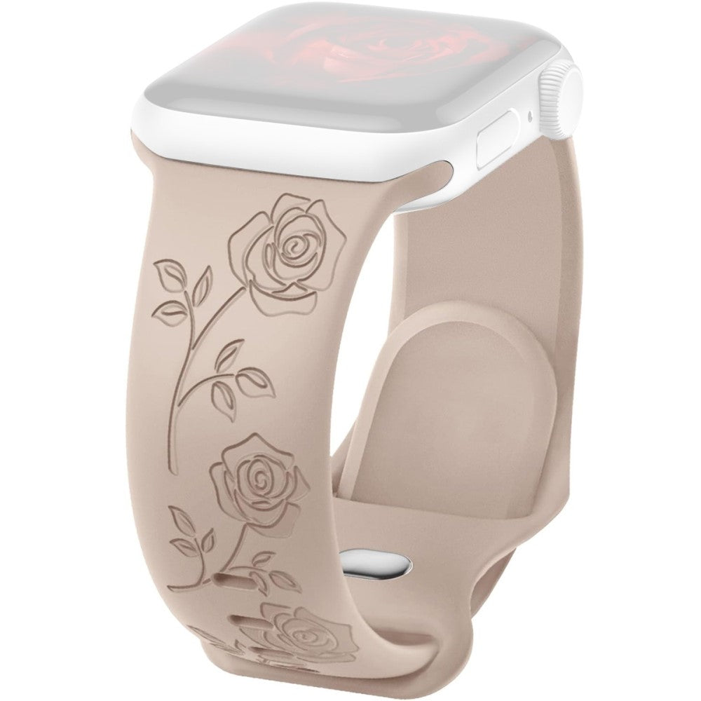 Apple Watch Series 41mm - 40mm - 38mm Rose Engraved Watch Strap Silicone Band - Milk Tea Color#serie_2