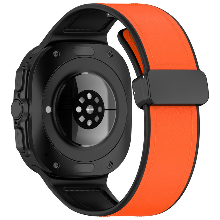 Samsung Galaxy Watch Ultra 47mm Watch Strap Magnetic Buckle Leather Coated Silicone Wrist Band - Orange#serie_1