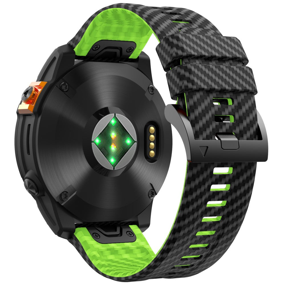 Garmin Fenix 7X Quickfit 26mm Carbon Fiber Texture Watch Strap Adjustable Silicone Band - Black+Lime#serie_7