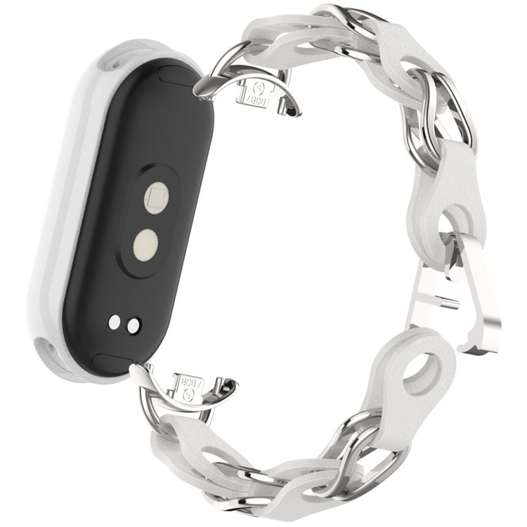 Xiaomi Mi Band 9 / Smart Band 8 Watch Band Fashion Hollow Out Zinc Alloy + Leather Chain Strap - White#serie_2