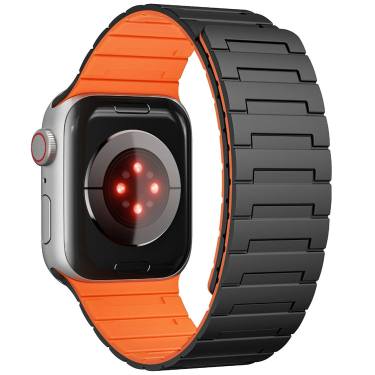 Apple Watch Series 49mm - 45mm - 44mm - 42mm Magnetic Silicone Watch Strap - Black+Orange#serie_1