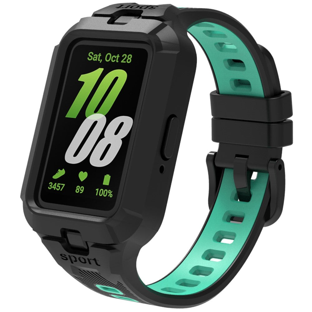 Samsung Galaxy Fit3 Watch Strap Integrate Silicone Watch Band with Protective Case - Black+Teal#serie_8