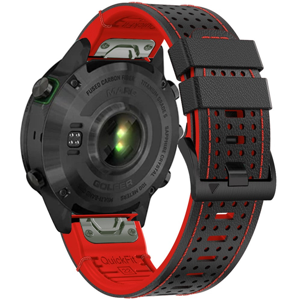 KALEBOL Garmin Fenix Series 5 - 6 - 7 - Quickfit 22mm Silicone Watch Band Dual Color Dot Holes Design - Black+Red#serie_3