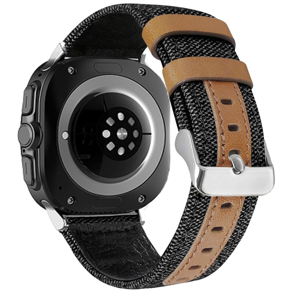 Samsung Galaxy Watch Ultra 47mm Watch Strap Canvas + Vegan Leather Wrist Band Replacement - Black#serie_3