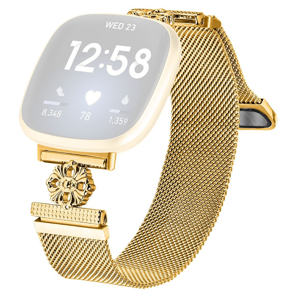 Fitbit Versa 3 / Sense Milanese Band Flower Stainless Steel Magnetic Mesh Watch Strap - Gold#serie_1