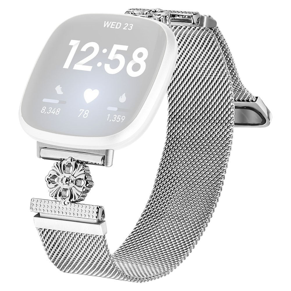 Fitbit Versa 4 / Sense 2 Milanese Band Flower Stainless Steel Magnetic Mesh Watch Strap - Silver#serie_1