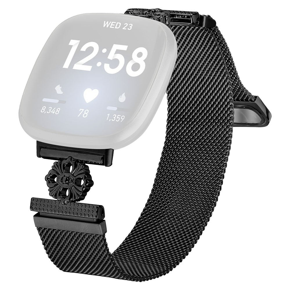 Fitbit Versa 4 / Sense 2 Milanese Band Flower Stainless Steel Magnetic Mesh Watch Strap - Black#serie_1