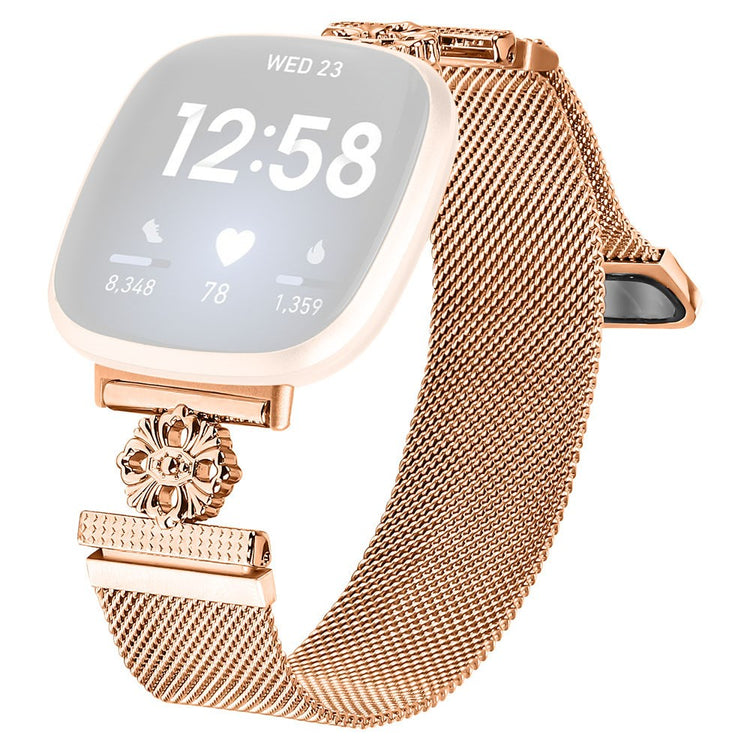 Fitbit Versa 4 / Sense 2 Milanese Band Flower Stainless Steel Magnetic Mesh Watch Strap - Rose Gold#serie_2