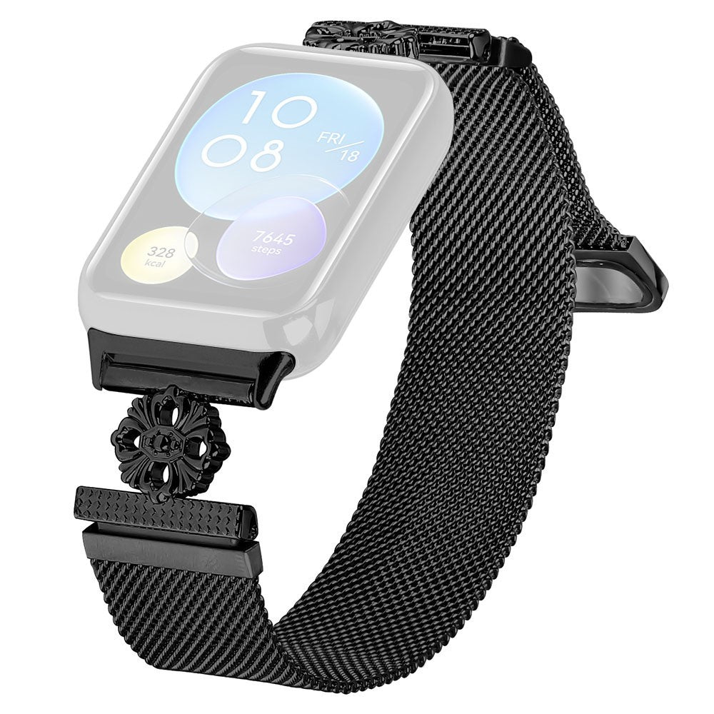 Xiaomi Redmi Watch 4 Milanese Band Flower Stainless Steel Magnetic Mesh Watch Strap - Black#serie_1