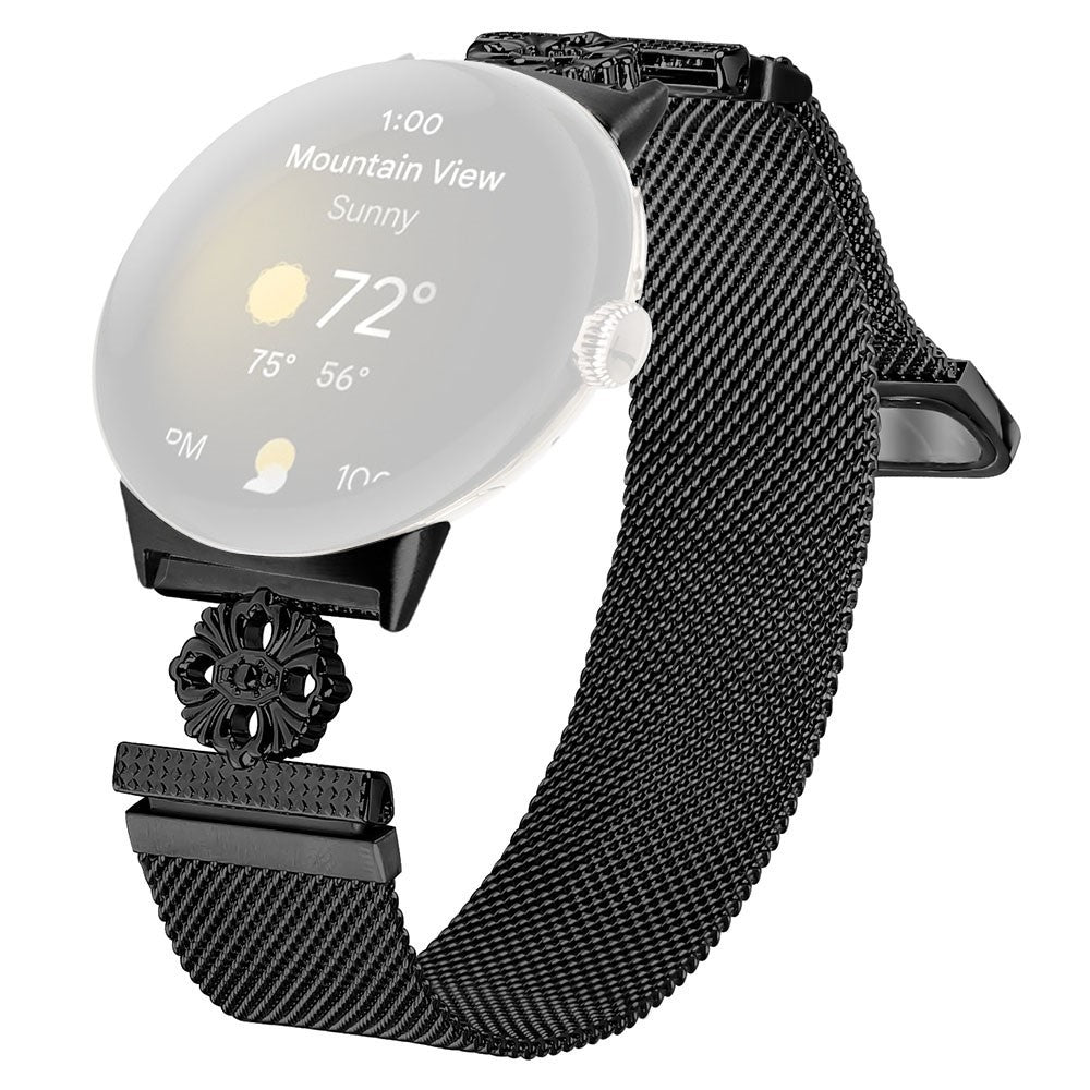 Google Pixel Watch Milanese Band Flower Stainless Steel Magnetic Mesh Watch Strap - Black#serie_1