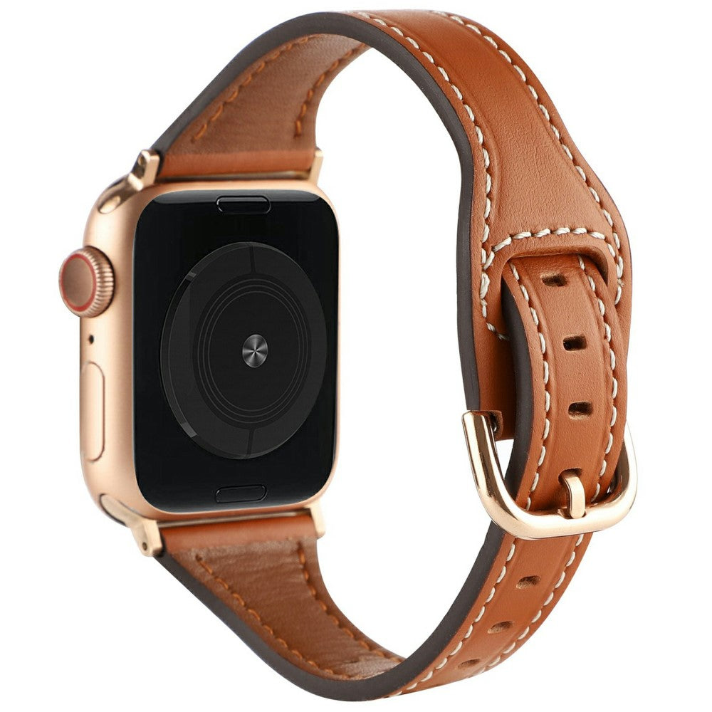 Apple Watch Series 41mm - 40mm - 38mm Genuine Cow Leather Strap - Brown+Rose Gold Buckle#serie_5