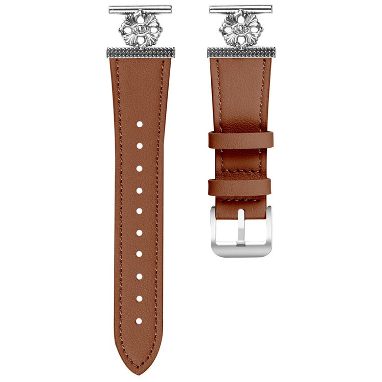 Huami Amazfit GTS 2 mini Watch Band Genuine Cow Leather Flower Decor Adjustable Strap - Brown#serie_4