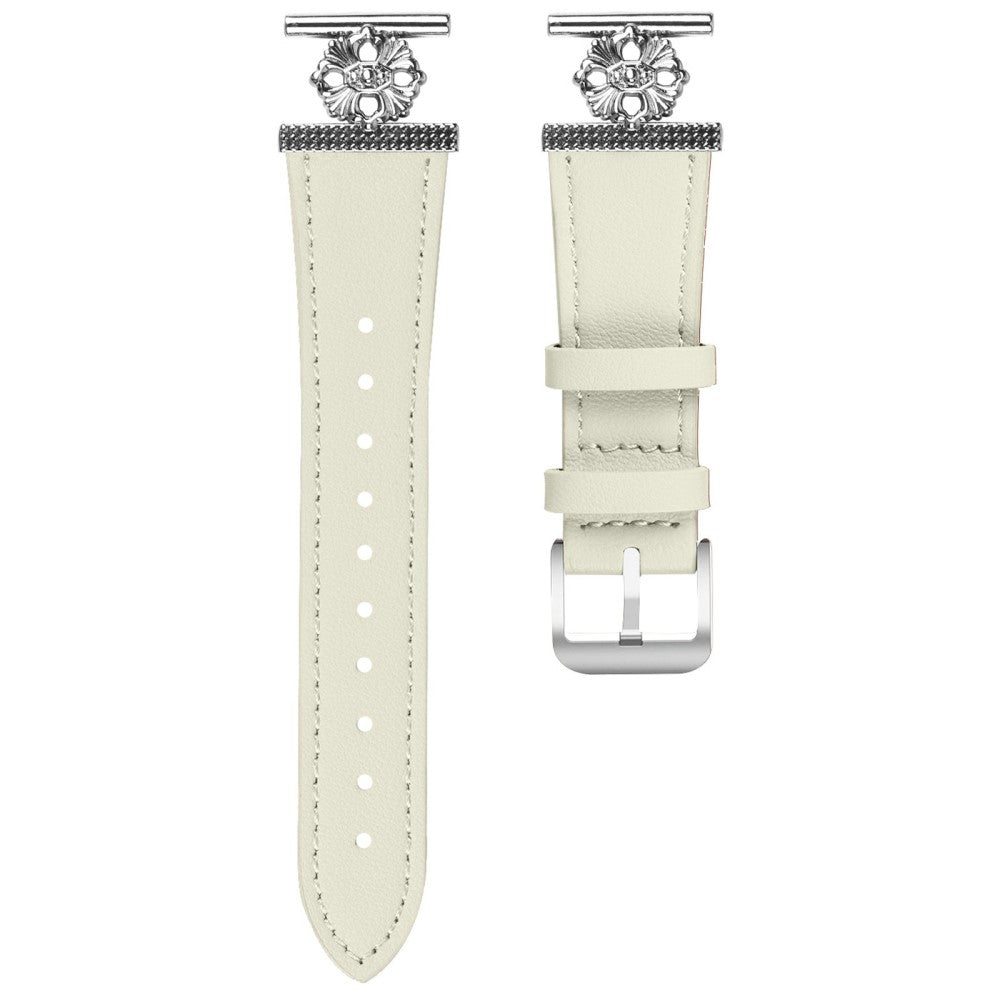 Honor MagicWatch 2 42mm Watch Band Genuine Cow Leather Flower Decor Adjustable Strap - White#serie_1