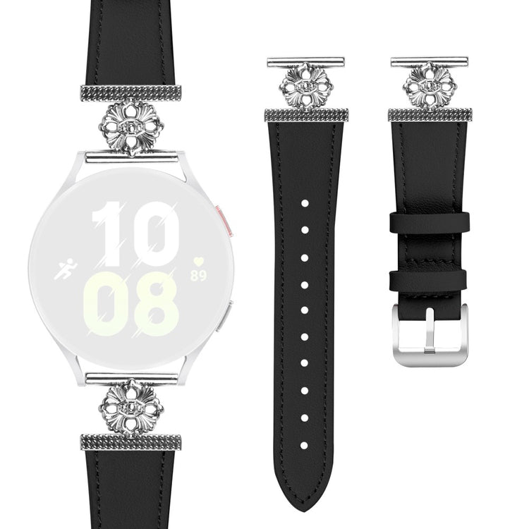 Garmin vivoactive 5 / Garminactive 5 Watch Band Genuine Cow Leather Flower Decor Adjustable Strap - Black#serie_1