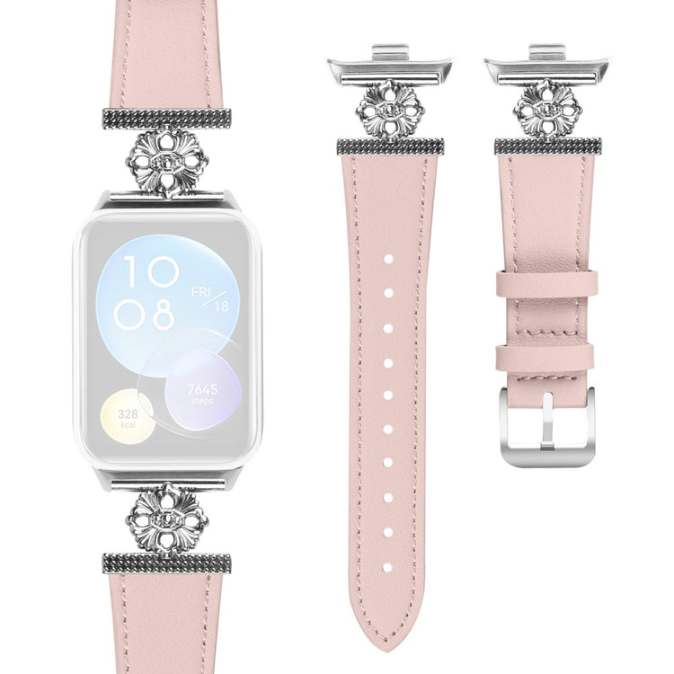 Xiaomi Smart Band 8 Pro Watch Band Genuine Cow Leather Flower Decor Adjustable Strap - Pink#serie_4