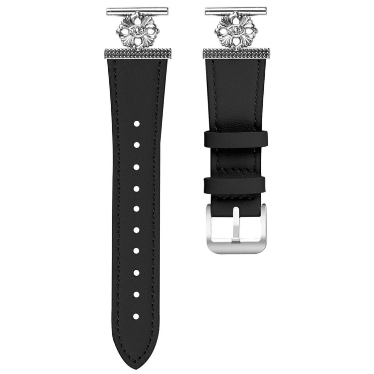 TicWatch GTH Watch Band Genuine Cow Leather Flower Decor Adjustable Strap - Black#serie_2