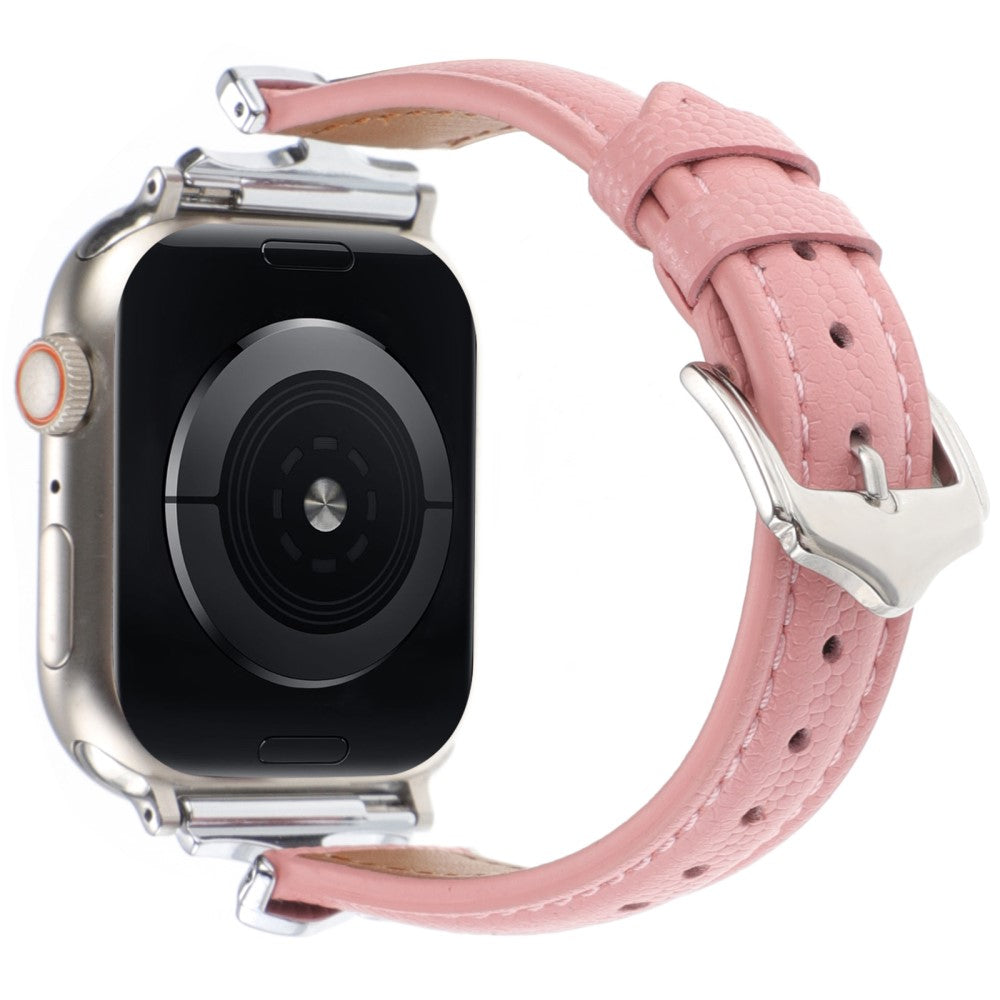 Apple Watch Series 49mm - 45mm - 44mm - 42mm Leather Watch Band - Silver / Pink#serie_1