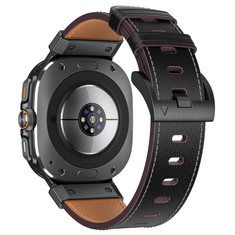 Samsung Galaxy Watch Ultra 47mm Genuine Cow Leather Watch Band Minimalist Sport Strap - Black / Napa Texture#serie_1