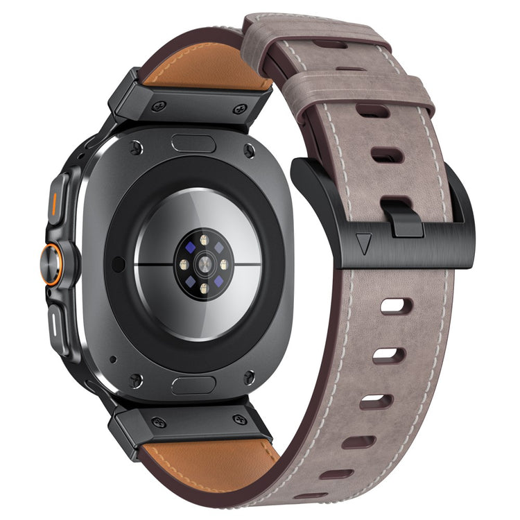Samsung Galaxy Watch Ultra 47mm Genuine Cow Leather Watch Band Minimalist Sport Strap - Light Grey / Waxed Texture#serie_2
