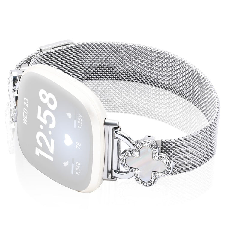 Fitbit Versa 3 / Sense Milanese Mesh Band Stainless Steel Magnetic Watch Strap with Clover Connector, Size: S - Silver#serie_1
