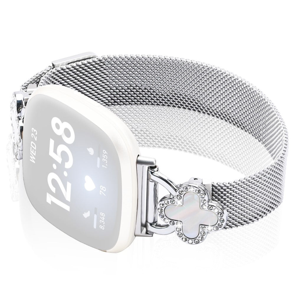 Fitbit Versa 4 / Sense 2 Milanese Mesh Band Stainless Steel Magnetic Watch Strap with Clover Connector, Size: S - Silver#serie_1