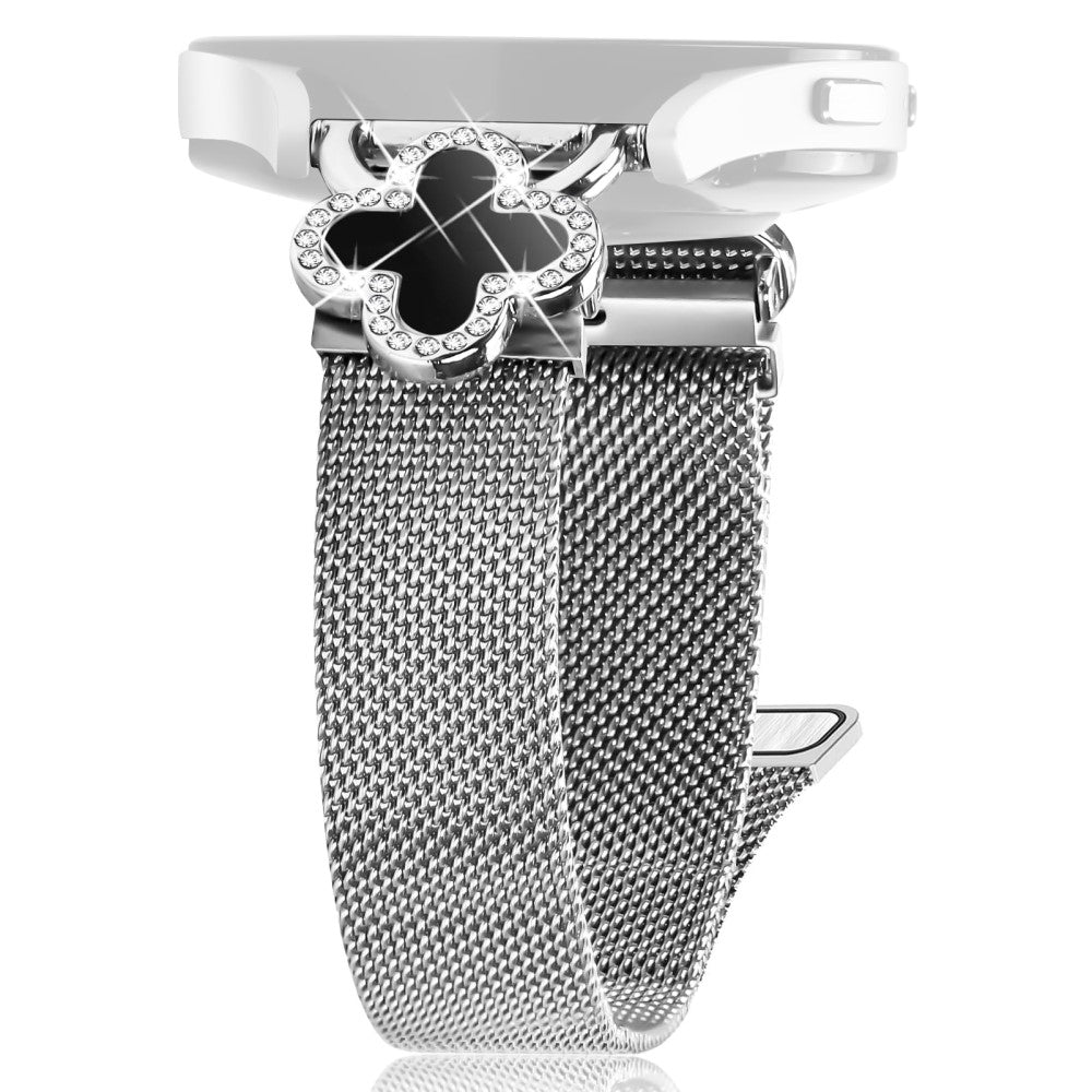 Gabb Watch 2 Watch Milanese Band Metal Magnetic Watch Strap Clover Decor, Size: L - Silver  /  Black#serie_2