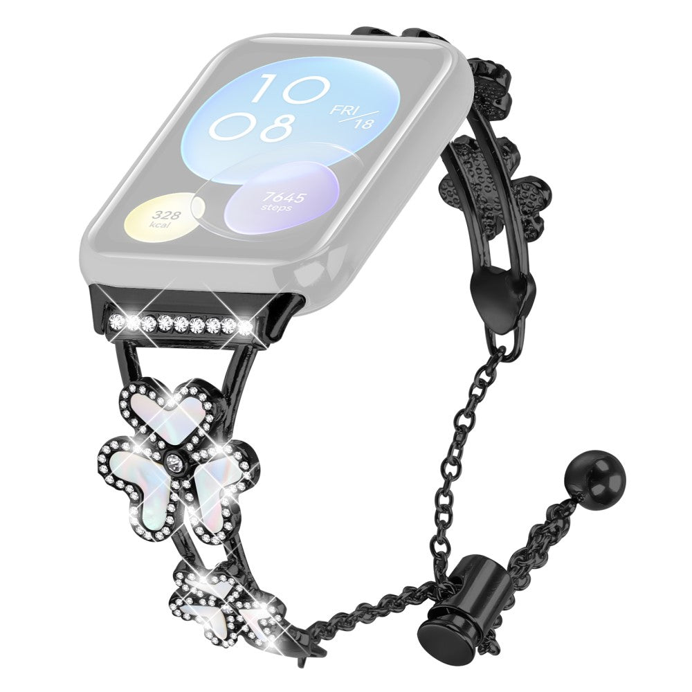 Metal Band Heart Clover Decor Xiaomi Redmi Watch 4 Watch Bracelet Replacement - Black#serie_1