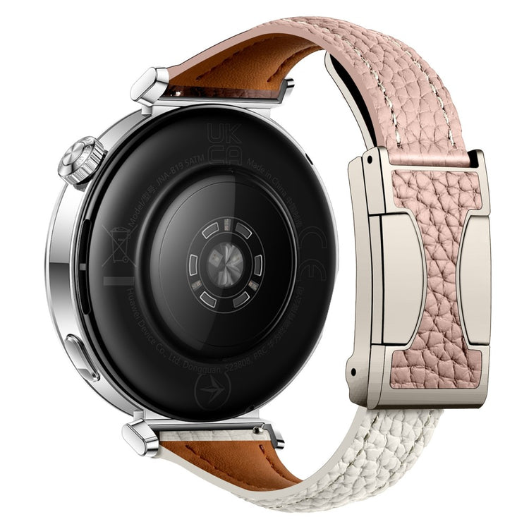 20mm Genuine Cow Leather Strap Samsung Galaxy Watch7 44mm / 40mm / Huawei Watch GT 3 42mm Litchi Texture Magnetic Watch Band - Pink+Beige#serie_1