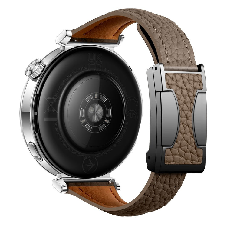 20mm Genuine Cow Leather Strap Samsung Galaxy Watch7 44mm / 40mm / Huawei Watch GT 3 42mm Litchi Texture Magnetic Watch Band - Tan#serie_2