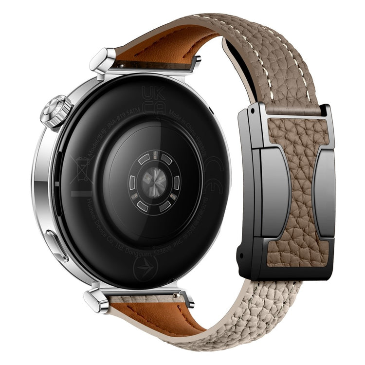 20mm Genuine Cow Leather Strap Samsung Galaxy Watch7 44mm / 40mm / Huawei Watch GT 3 42mm Litchi Texture Magnetic Watch Band - Tan+Light Grey#serie_3