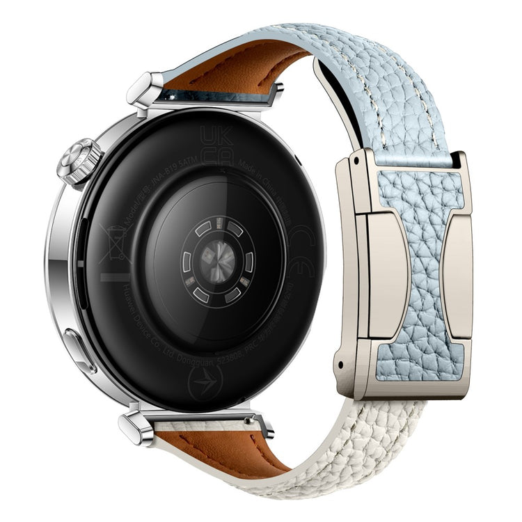 20mm Genuine Cow Leather Strap Samsung Galaxy Watch7 44mm / 40mm / Huawei Watch GT 3 42mm Litchi Texture Magnetic Watch Band - Blue+Beige#serie_6