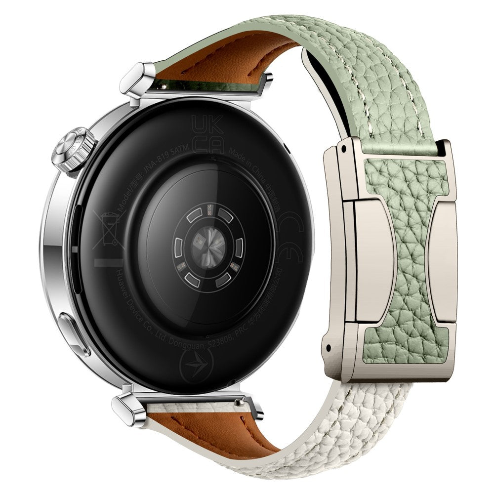 20mm Genuine Cow Leather Strap Samsung Galaxy Watch7 44mm / 40mm / Huawei Watch GT 3 42mm Litchi Texture Magnetic Watch Band - Green+Beige#serie_7