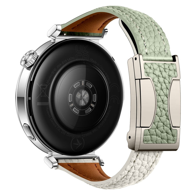 20mm Genuine Cow Leather Strap Samsung Galaxy Watch7 44mm / 40mm / Huawei Watch GT 3 42mm Litchi Texture Magnetic Watch Band - Green+Beige#serie_7