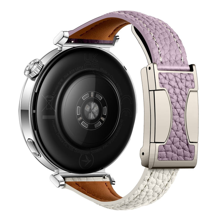 20mm Genuine Cow Leather Strap Samsung Galaxy Watch7 44mm / 40mm / Huawei Watch GT 3 42mm Litchi Texture Magnetic Watch Band - Purple+Beige#serie_10