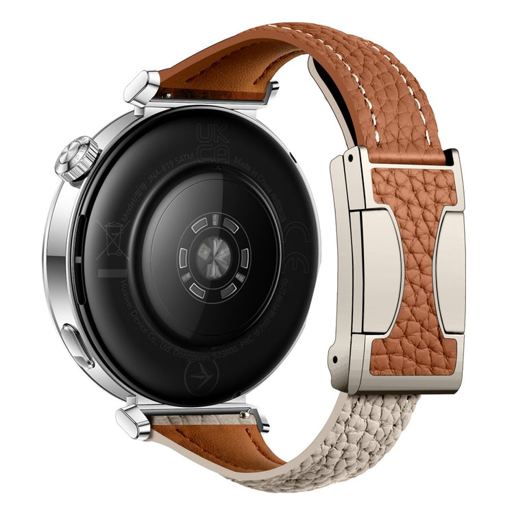 20mm Genuine Cow Leather Strap Samsung Galaxy Watch7 44mm / 40mm / Huawei Watch GT 3 42mm Litchi Texture Magnetic Watch Band - Brown+Light Grey#serie_12