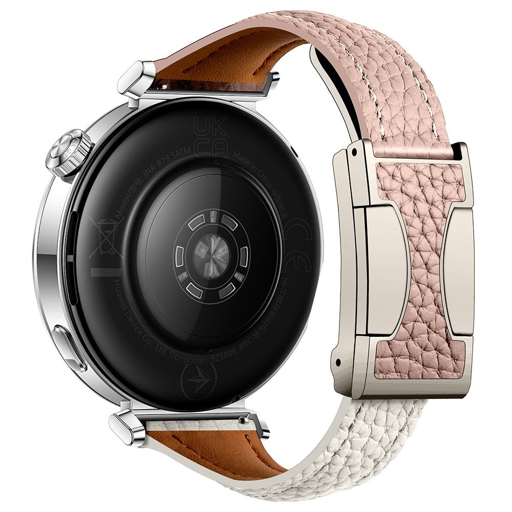 22mm Genuine Cow Leather Strap Huawei Watch GT 5 Pro 46mm / GT 5 46mm / GT 4 46mm Litchi Texture Magnetic Buckle Watch Band - Pink+Beige#serie_1