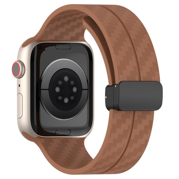 KALEBOL Magnetic Silicone Strap Apple Watch Series 41mm - 40mm - 38mm Carbon Fiber Texture Watch Band - Brown#serie_12
