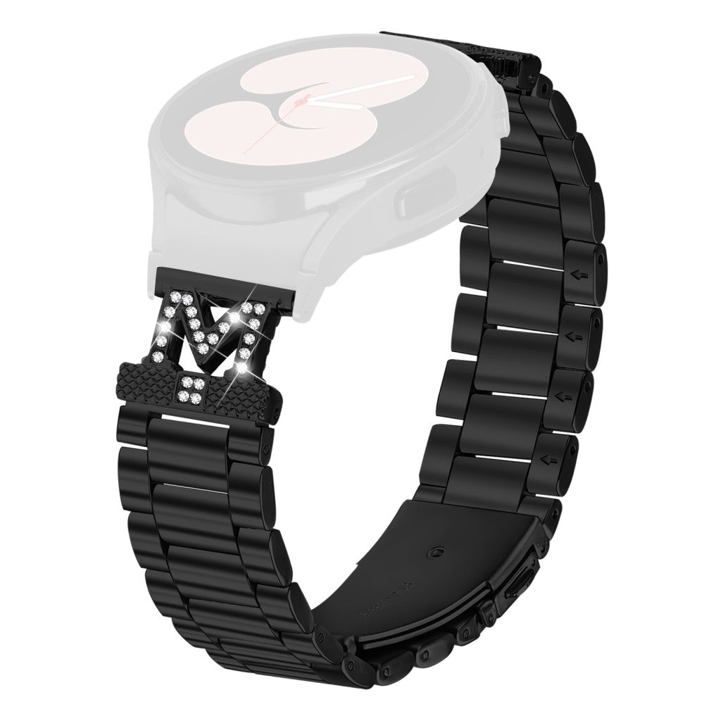 Watch Band Quick Release Connector Samsung Galaxy Watch7 Rhinestones Decor 3-Bead Stainless Steel Strap - Black#serie_1