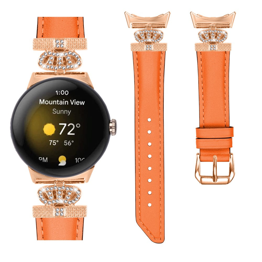 Ægte Læder Og Rhinsten Universal Rem passer til Google Pixel Watch 2 / Google Pixel Watch - Orange#serie_2