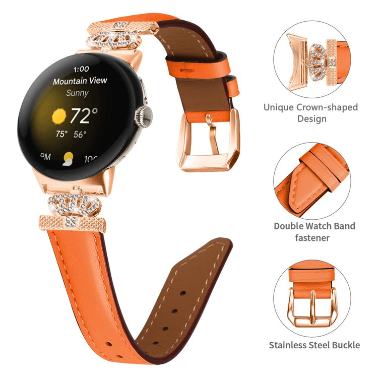 Ægte Læder Og Rhinsten Universal Rem passer til Google Pixel Watch 2 / Google Pixel Watch - Orange#serie_2