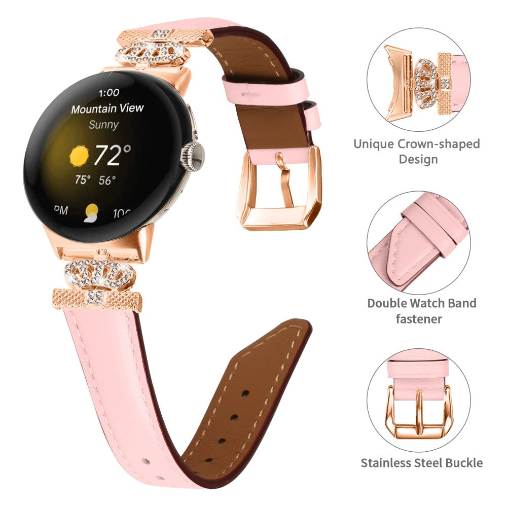 Ægte Læder Og Rhinsten Universal Rem passer til Google Pixel Watch 2 / Google Pixel Watch - Pink#serie_3