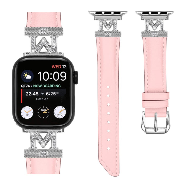 Kønt Kunstlæder Og Rhinsten Universal Rem passer til Apple Smartwatch - Pink#serie_2
