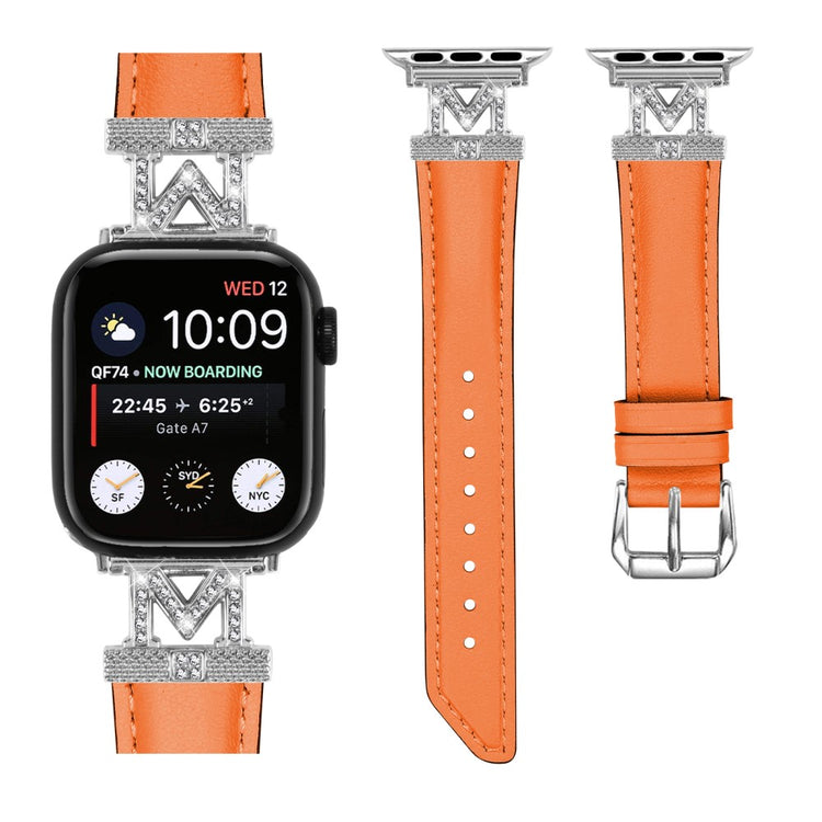 Kønt Kunstlæder Og Rhinsten Universal Rem passer til Apple Smartwatch - Orange#serie_4