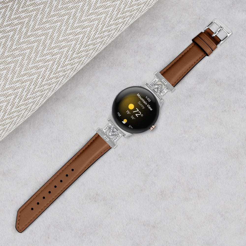 Ægte Læder Og Rhinsten Universal Rem passer til Google Pixel Watch 2 / Google Pixel Watch - Brun#serie_1