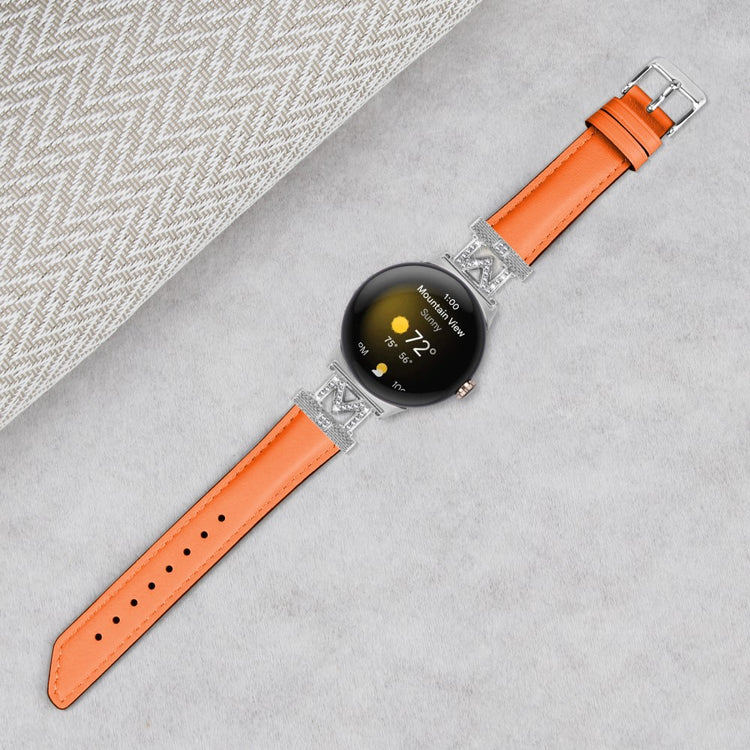 Ægte Læder Og Rhinsten Universal Rem passer til Google Pixel Watch 2 / Google Pixel Watch - Orange#serie_2