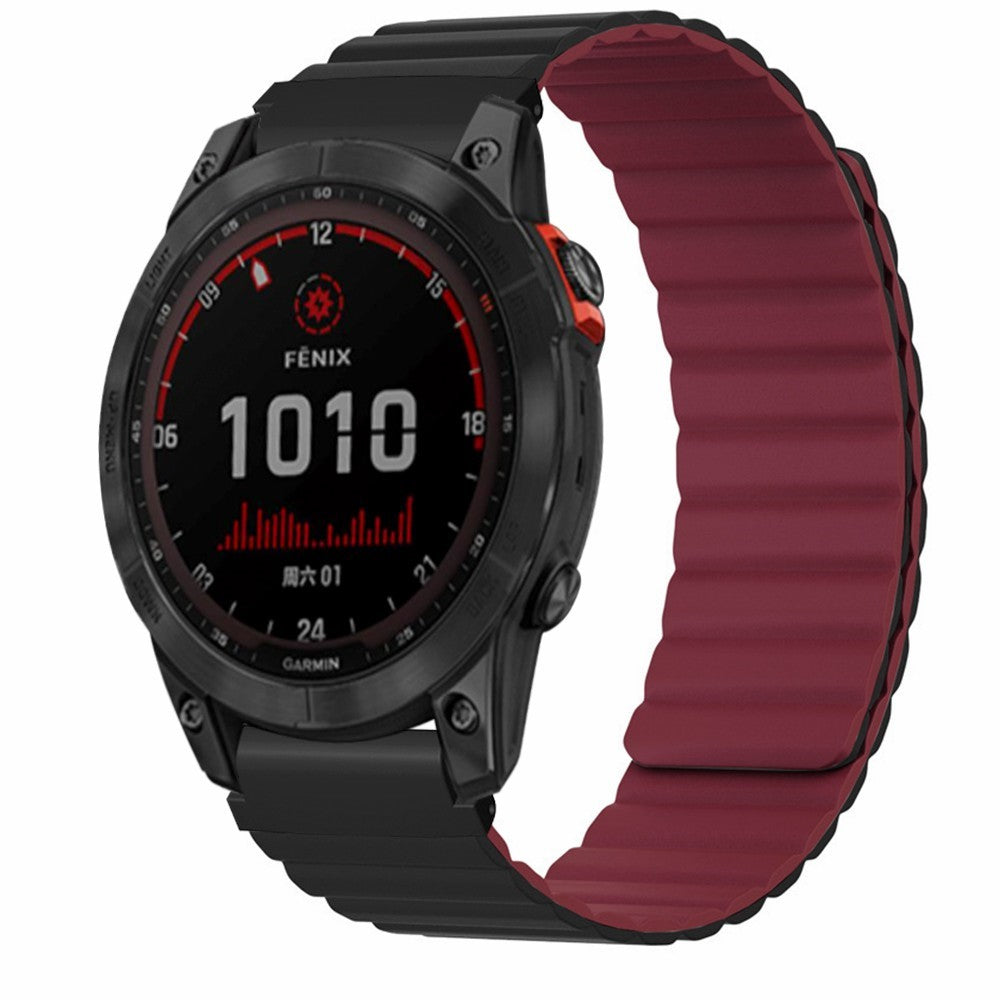 Garmin Fenix 7S / 6S / 5S Watch Band Replacement Magnetic Flexible Strap with 20mm Bump Resistant Connector - Black+Wine Red#serie_1