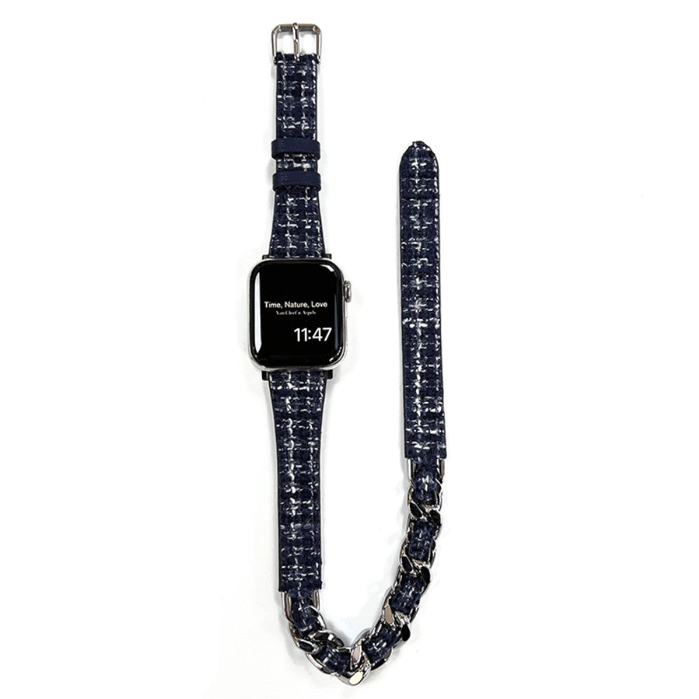 Klassisk Metal Og Kunstlæder Universal Rem passer til Apple Smartwatch - Blå#serie_3