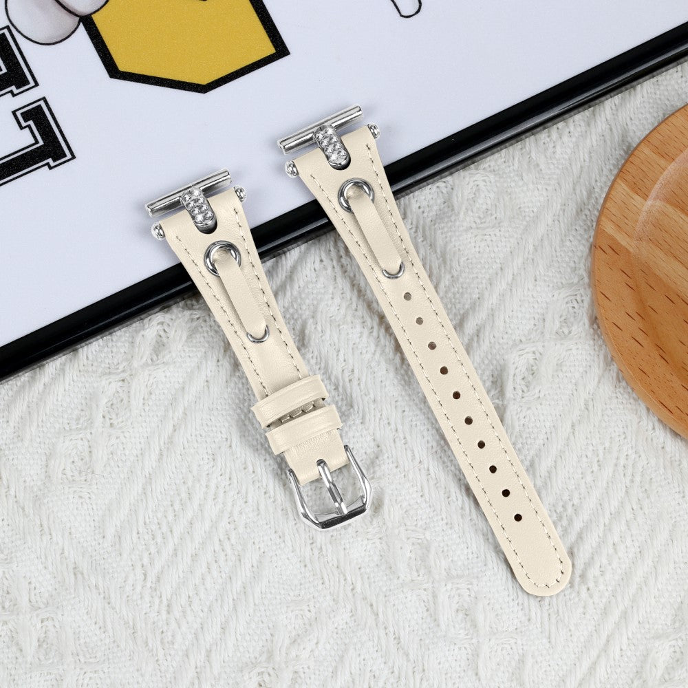 Misfit Vapor Genuine Cow Leather Watch Band Rhinestone Decor Watch Strap - Apricot#serie_4